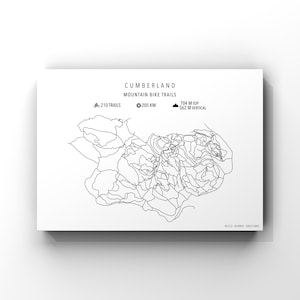 Carte de vélo de montagne de Cumberland - impression physique - art de vélo - affiche de vélo personnalisée - cadeau pour les motards - cartes - décoration de vélo - art mural - décoration murale