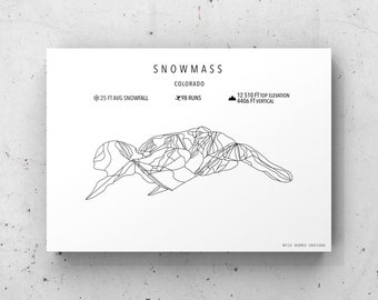 Snowmass Colorado Ski Map -Physical Print -Ski Art -Custom Ski Poster -Gift for skiers -Maps -Ski decor -Wall Art -Wall Decor