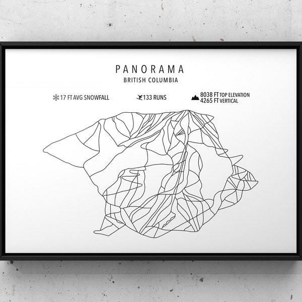 Panorama Ski Map- Digital Download -Panorama British Columbia -Ski Art -Custom Ski Poster- Gift for skier- Maps- Ski decor -Wall Art