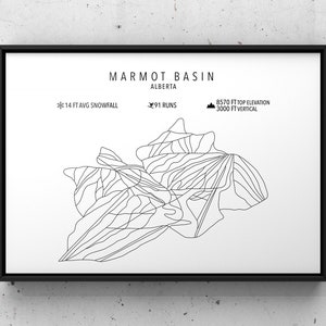 Carte de ski Marmot -Impression numérique -Marmot Basin Jasper Resort Alberta -Art de ski -Affiche de ski personnalisée -Cadeaux pour les skieurs -Cartes -Décor de ski -Art mural