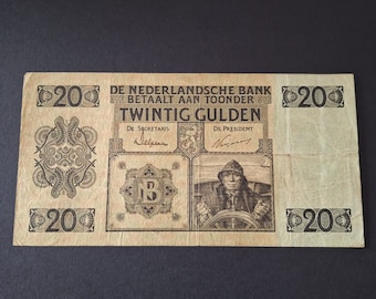 Netherlands 20 gulden banknote "Stuurman / Roerganger" from 1930s, before World War 2