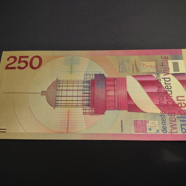 Netherlands 'golden' 250 guilder (gulden) fun banknote, 1985