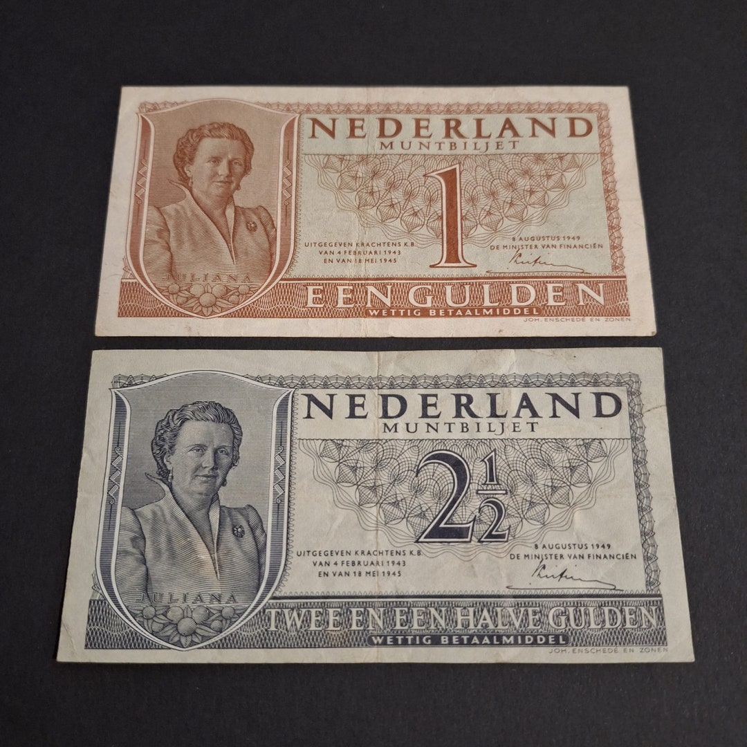 Netherlands 1 & 2.5 gulden banknotes, Queen Juliana 1949 - Etsy Nederland