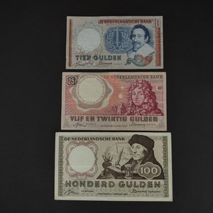 Netherlands gulden banknotes from the 1950s, just after WW2