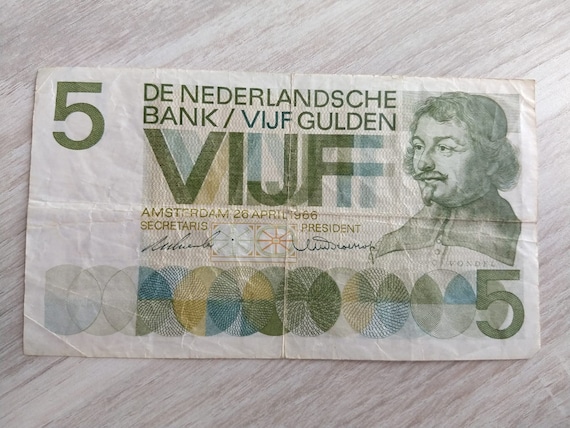 古い 5 オランダ ギルダー紙幣、フォンデル 1 タイプ、1966 年 - Etsy 日本