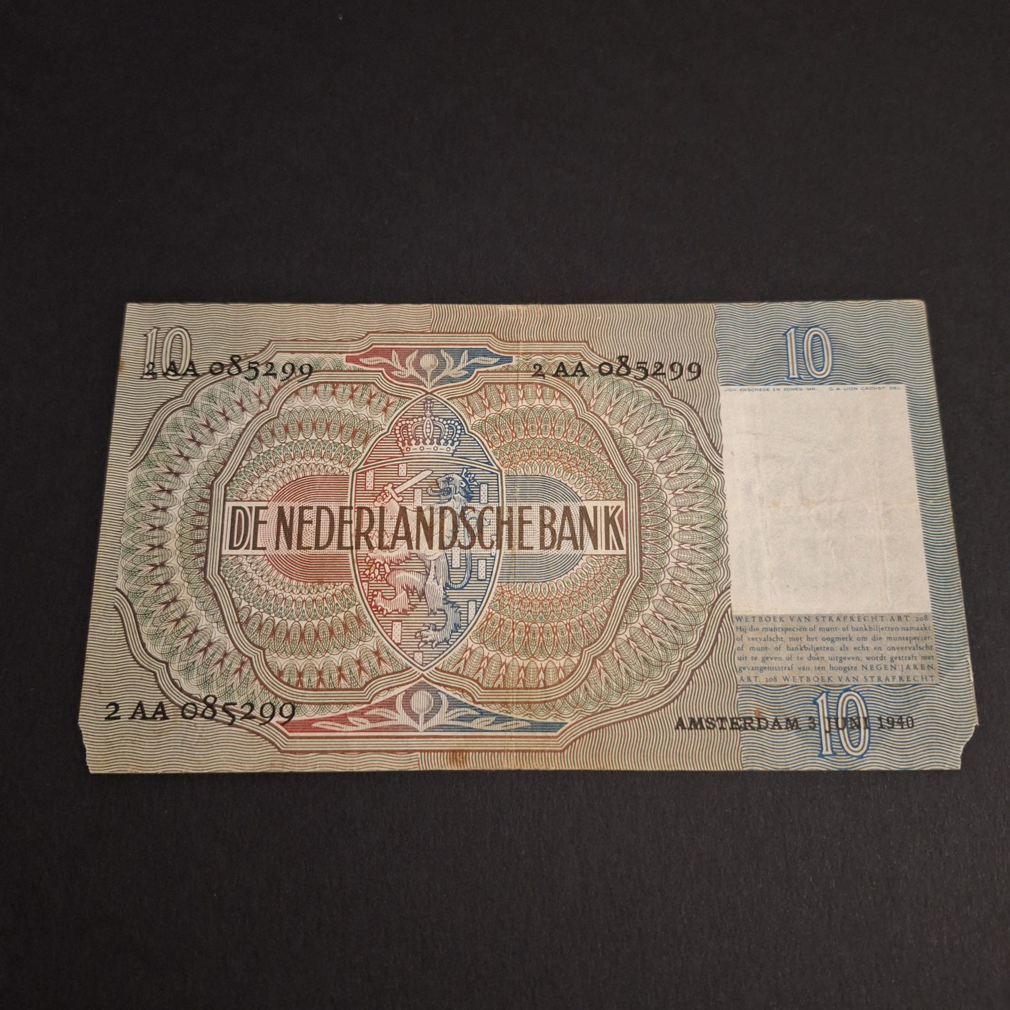 オランダ第二次世界大戦紙幣 10 ギルダー「エマ」、1940 年代 - Etsy 日本