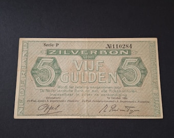 Netherlands WW2 banknote 5 guilders "silver certificate", 1944