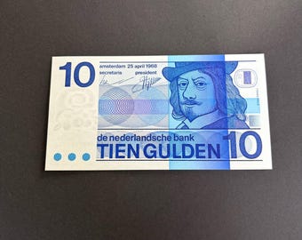 Netherlands UNC 10 guilder banknote from 1968, in brand new uncirculated condition, no folds or creases, Frans Hals