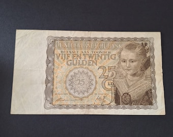 Netherlands WW2 banknote 25 guilders "Princess", 1940s