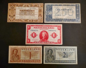 Netherlands gulden banknotes from the 1930s & 1940s, from World War 2