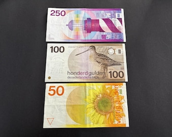 Netherlands banknotes 50, 100 & 250 gulden from the 1980s