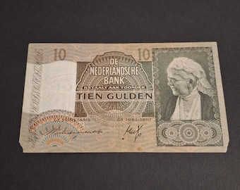 Netherlands World War II banknote 10 gulden "Emma", 1940s