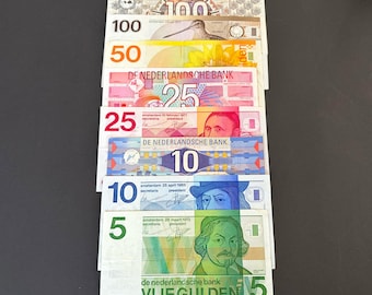 Netherlands collection of banknotes 5 - 100 gulden, 1970s - 1990s in great condition