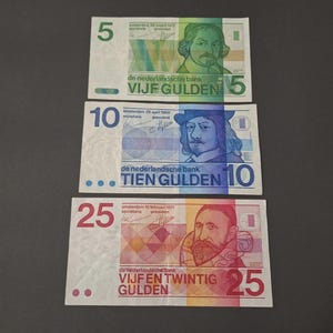 Beautiful set of vintage Dutch banknotes from the 60s & 70s, Holland / The Netherlands