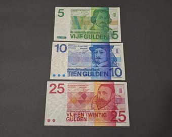 Beautiful set of vintage Dutch banknotes from the 60s & 70s, Holland / The Netherlands