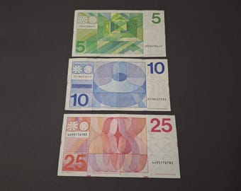 60 年代と 70 年代の古いギルダー紙幣のセット、懐かしいオランダの