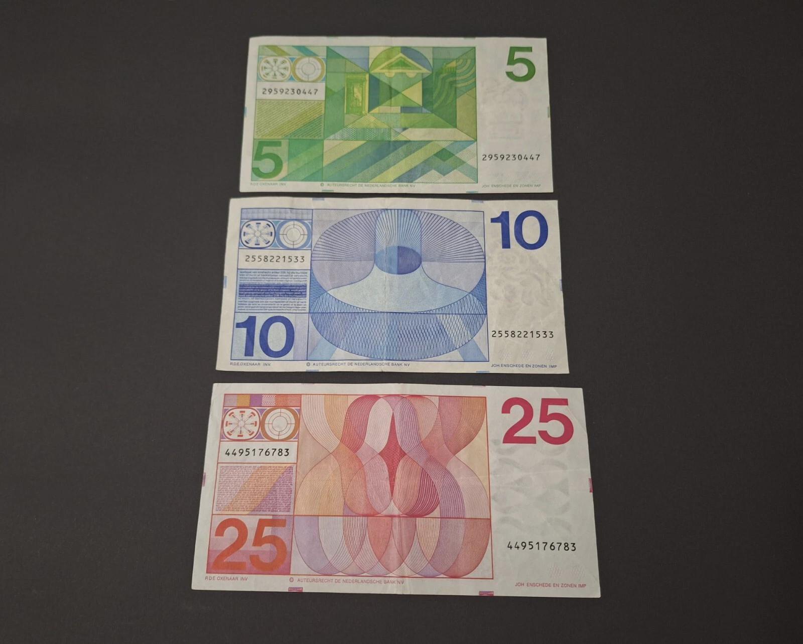 60 年代と 70 年代の古いギルダー紙幣のセット、懐かしいオランダの