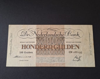 Netherlands post WW2 banknote 100 guilders Lieftinck, 1945