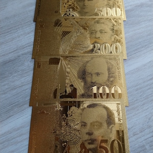 Complete set golden banknotes French Franc (Franc français), 1990s. 4 pcs (not legal tender)