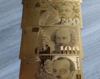 Complete set golden banknotes French Franc (Franc français), 1990s. 4 pcs (not legal tender)