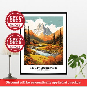 Rocky Mountains Digital Travel Poster - Printable Wall Art for Home Decor and Gift