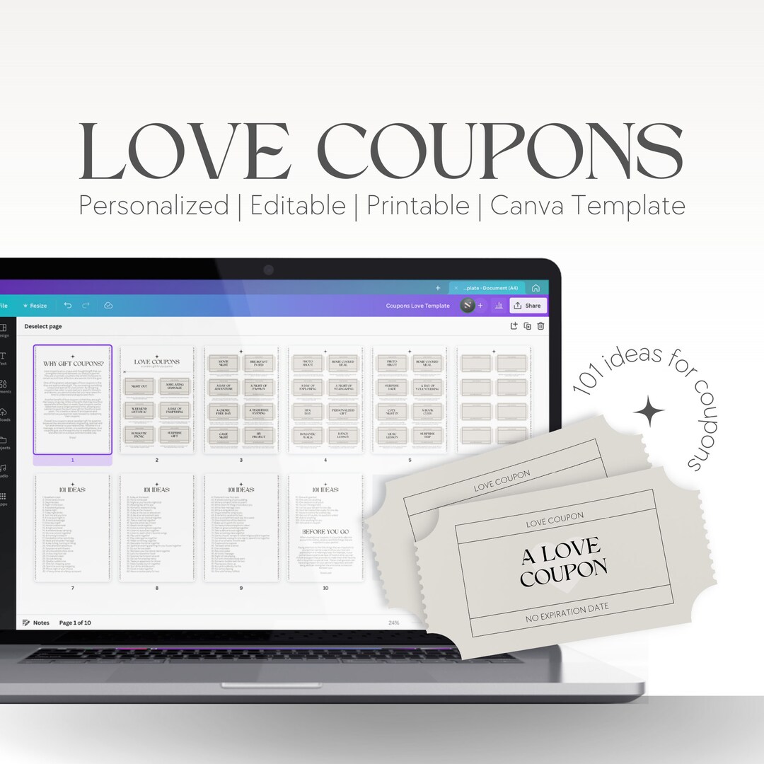 Canva Template Love Coupons With 101 Ideas Personalized Editable