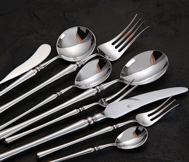 Premium quality Silver flatware 4 PCS set Silver Etsy