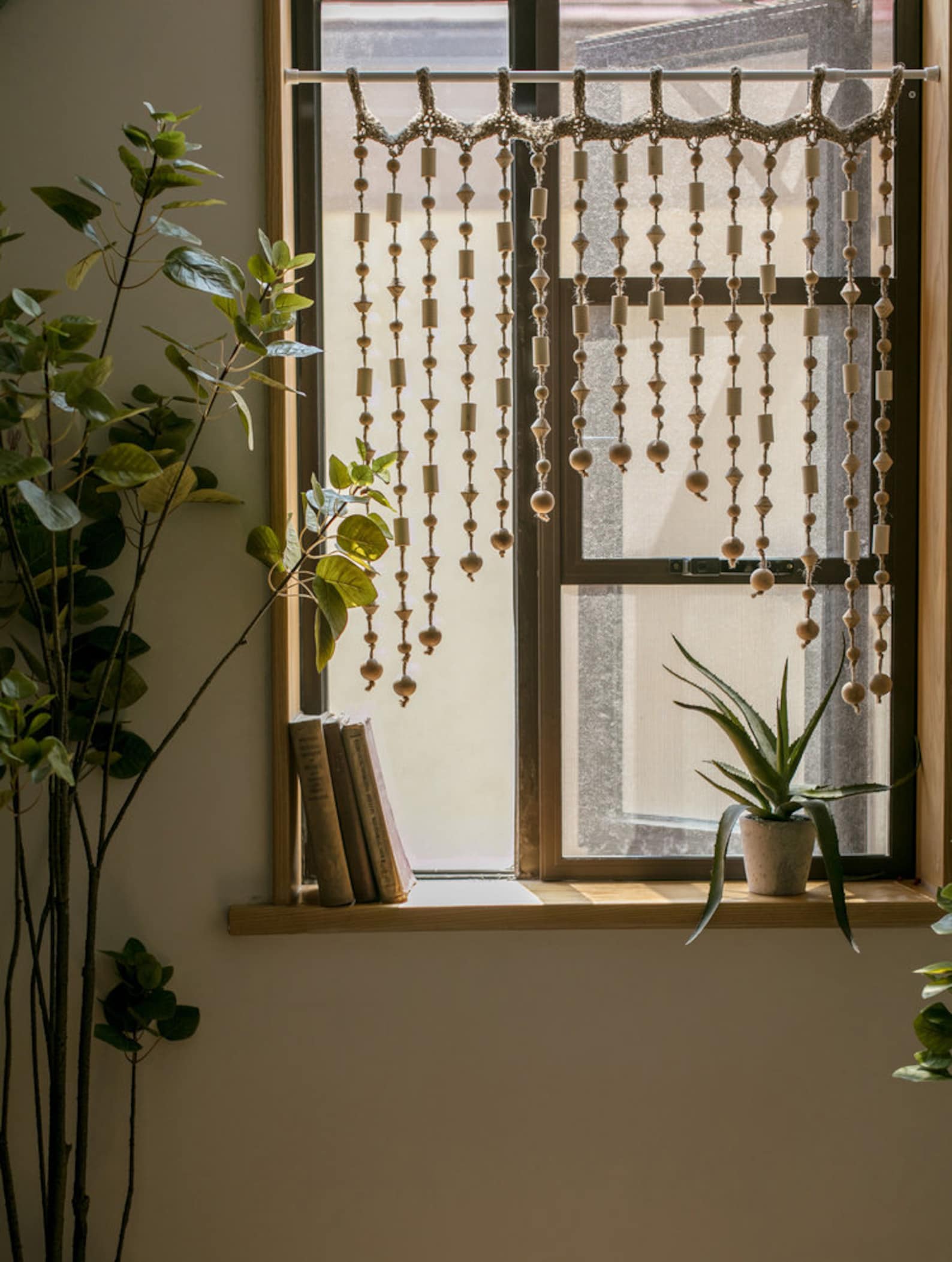 Handmade wooden curtain Beaded curtain Handwoven Solid Etsy