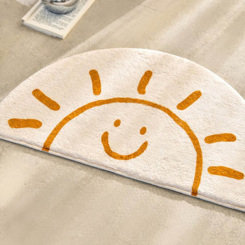 Sunshine Bath Mat Smiley Sun White Bath Mat Cute Etsy
