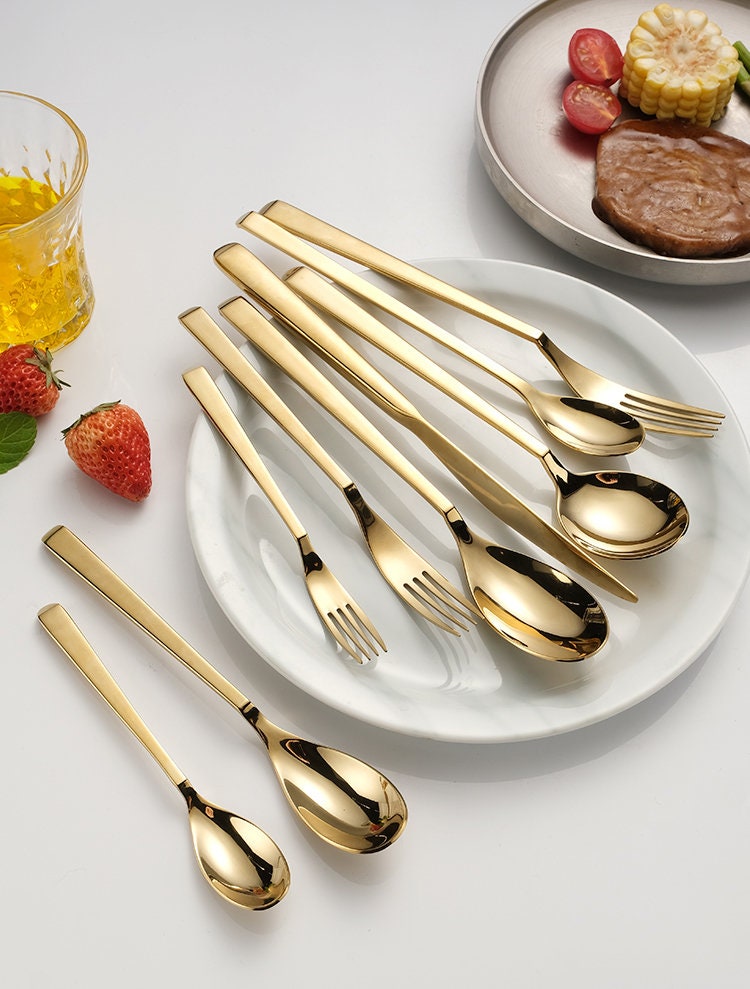 Gold Flatware Cutlery Set Golden Tableware Stainless Etsy