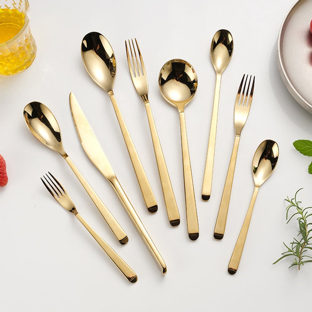 Gold Flatware Cutlery Set Golden Tableware Stainless Etsy