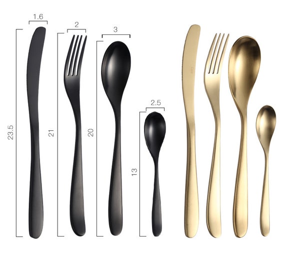 flatware set in brushed gold & black