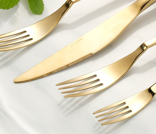 Gold Flatware Cutlery Set Golden Tableware Stainless Etsy