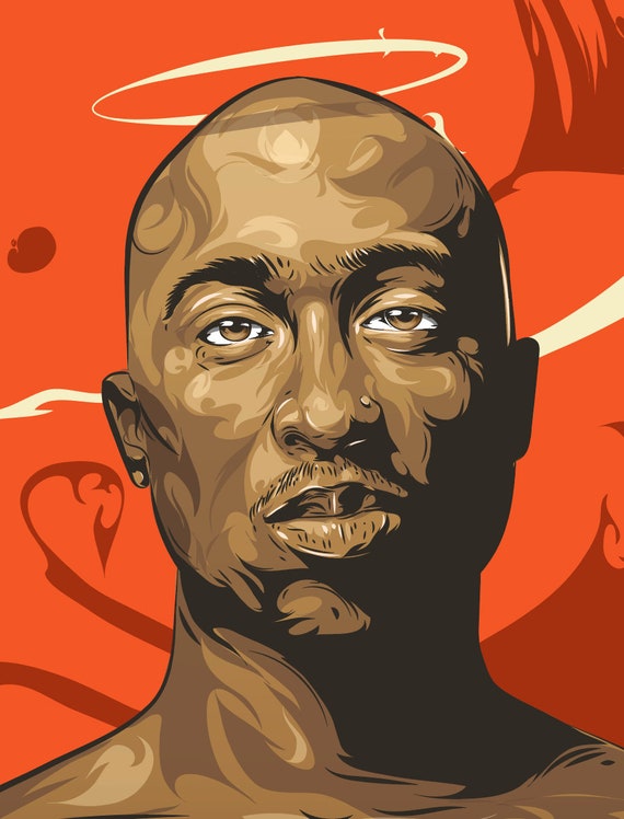 絵画 2pac Tupac Amaru Shakur portrait, 2Pac, Original Oil Painting on Black