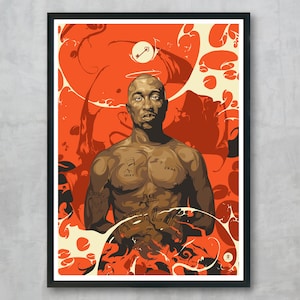 2Pac Portrait Illustration Art Print Tupac Hip Hop Artist Digital Poster | josfer
