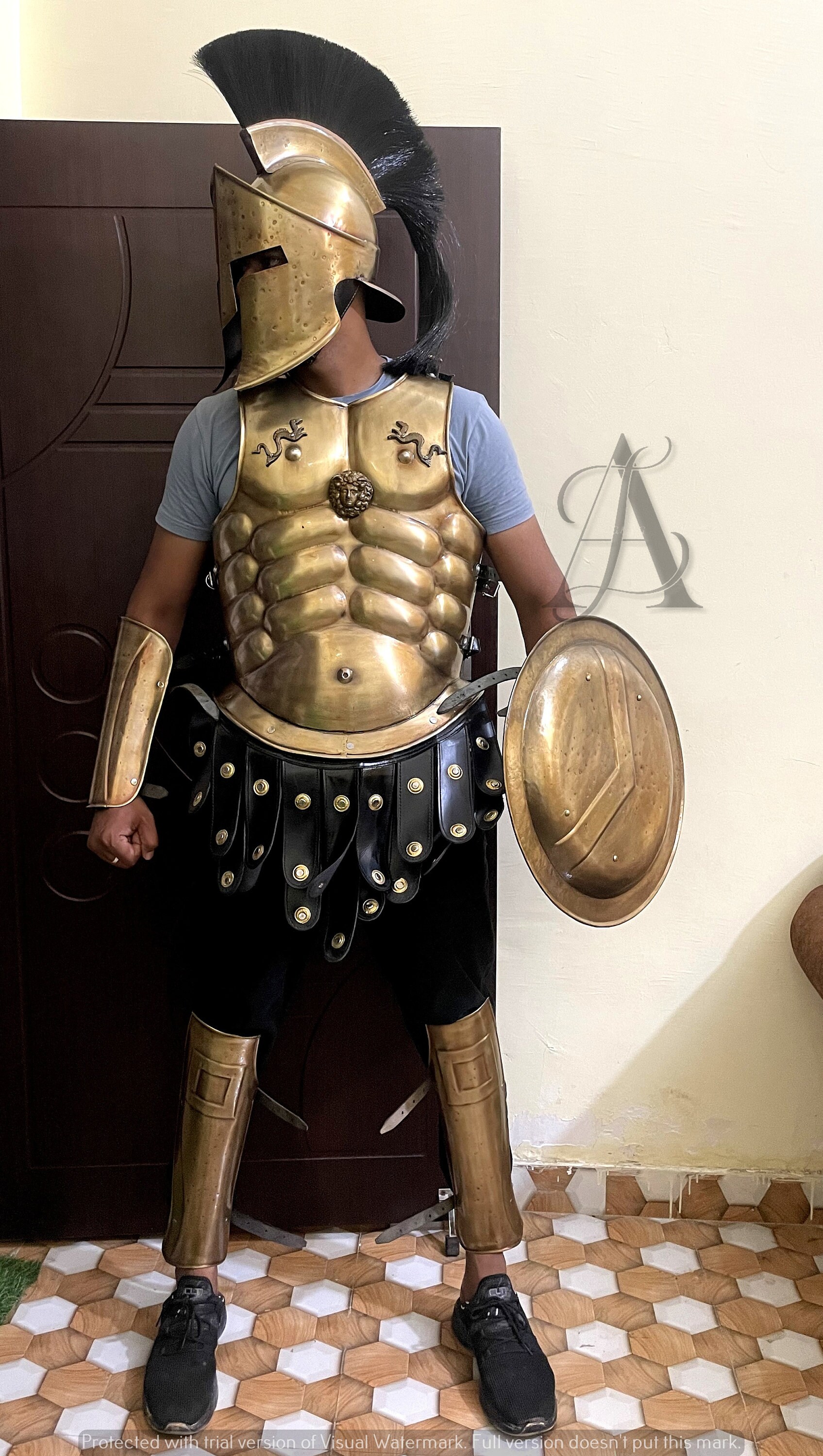 Halloween 300 Spartan Full Costume Medieval Muscle Armour SCA LARP ...
