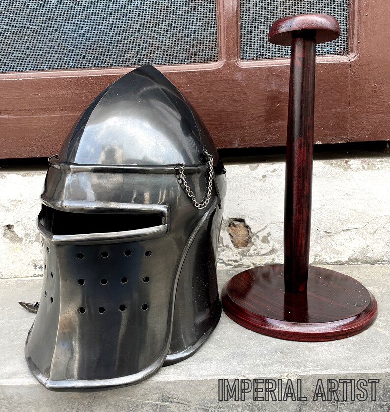 Visored Barbuta Steel Helmet Medieval Collectible Etsy Australia