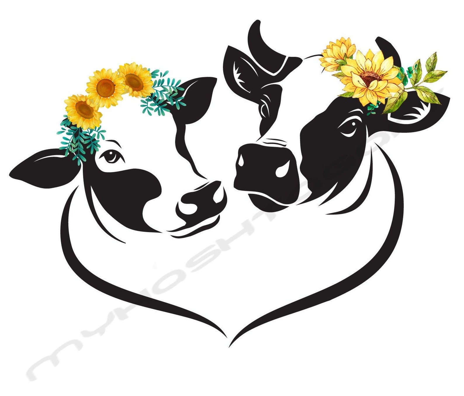 Cow and Sunflower Svg Cow With Sunflowers Svg Floral Cow Svg Cow With