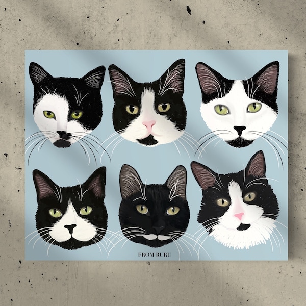 Smoking Katze, Smoking Katze, weiße und schwarze Katze, Katze Druck, Katze Illustration, Katze Mama Geschenk, Katze Papa Geschenk, Katze Dame Geschenk