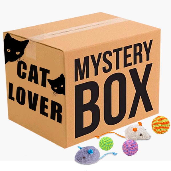 CAT GIFT BOX, Medium cat lover’s gift, cat mystery box, cat art prints, cat toy and treat gift box, cat lady gift, Christmas gift