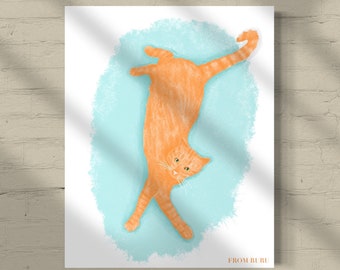 Orange cat art, ginger tabby art print, cat lover print, gift for cat lover, cat wall art, cat illustration, handmade gift