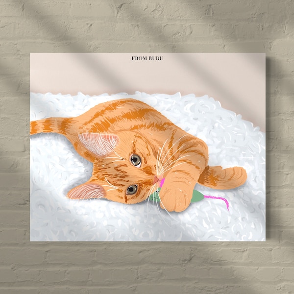 Orange cat art, ginger cat illustration, orange tabby cat, adorable kitten art, cat lover gift, cat mom gift, gifts under 10