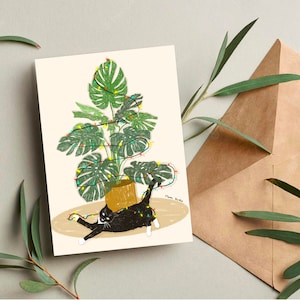 Carte de voeux personnalisée, carte d'art originale A2 avec enveloppe, carte de voeux de chat vierge, carte d'art de chat, carte de Noël, carte d'anniversaire pour amoureux des chats