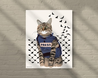 AANM x FROMRURU Kunstdrucke, Katzen Pflanzenkunst, Arabisch inspirierte Katzenkunst, nahöstliche Kunst, Keffiyeh Kunst