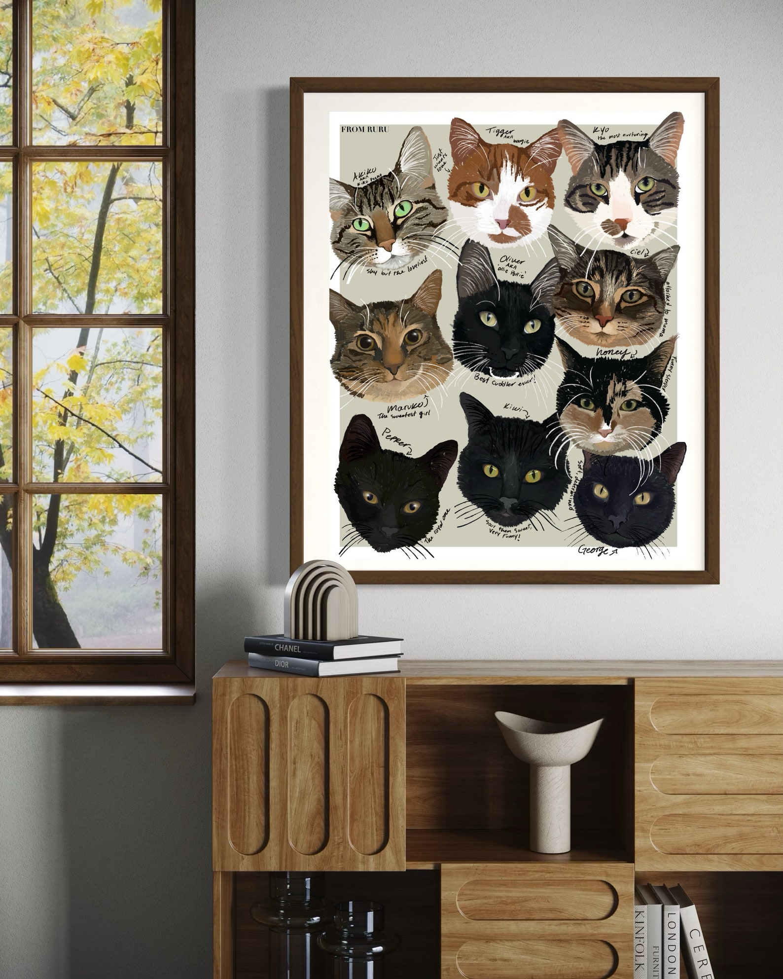 Cat Poster, Cat Family Art Print, Black Cat, Tabby Cat, Tuxedo Cat ...