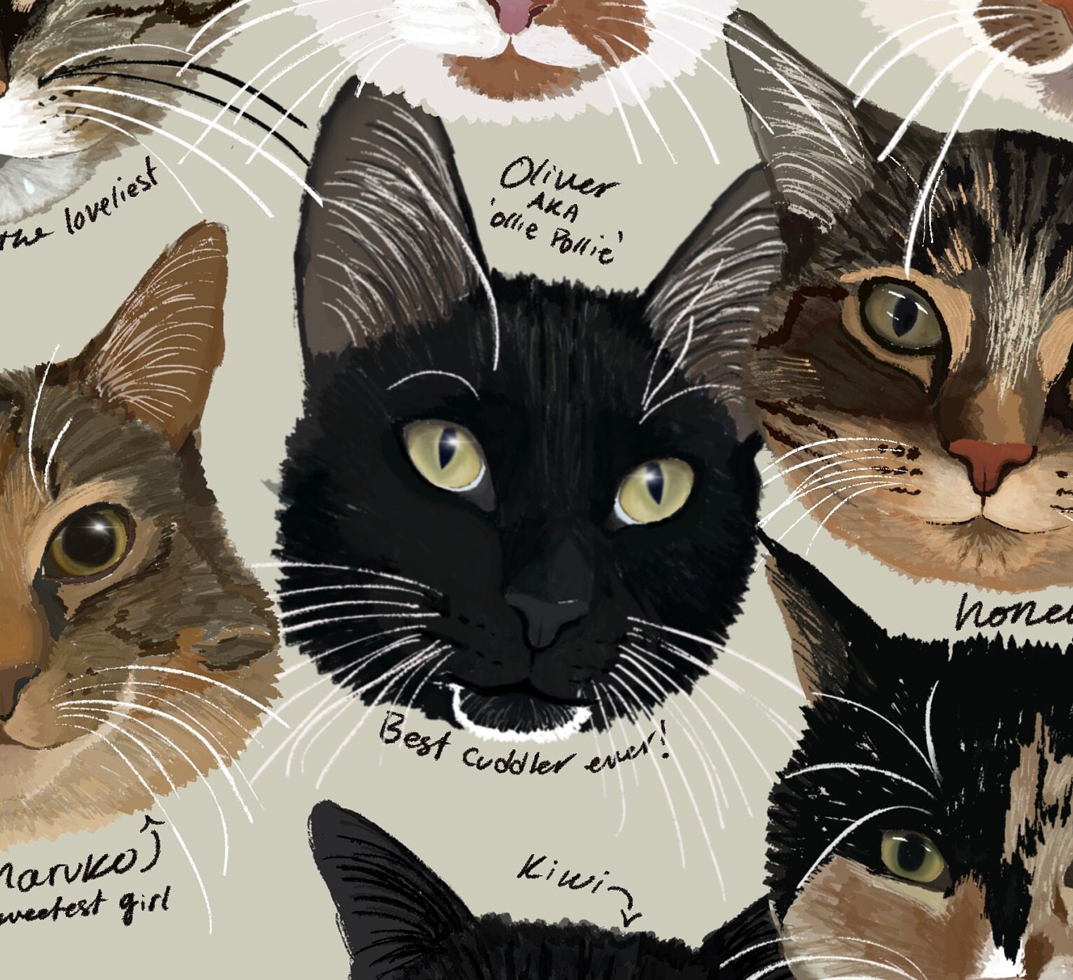 Cat Poster, Cat Family Art Print, Black Cat, Tabby Cat, Tuxedo Cat ...