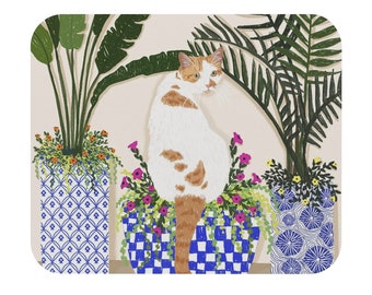 Orange weißes Katzen Mousepad, Katzen Mousepad, Pflanzen Mousepad, Büro Accessoires, Schreibtisch Dekor, Geschenk Katze