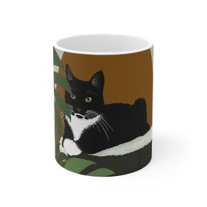 cat art mug, tuxedo cat mug, cat coffee mug, 15oz ceramic mug, cat lovers gift, cat mom gift, cat dad gift,  Christmas gift, gift for her