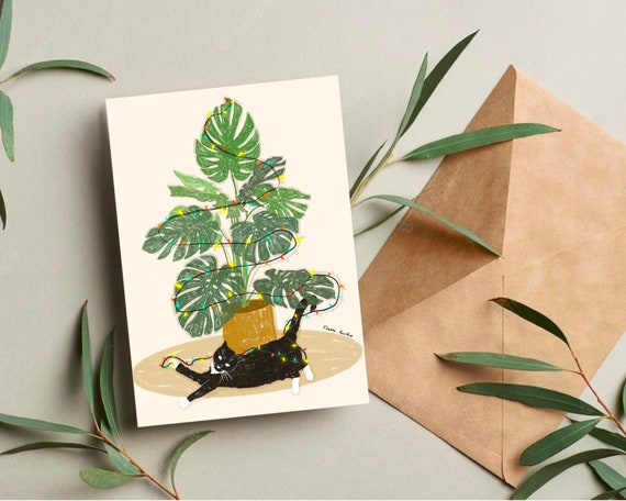CUSTOM greeting card, original art A2 card with envelope, blank cat greeting card, cat art card, Christmas card, birthday card for cat lover