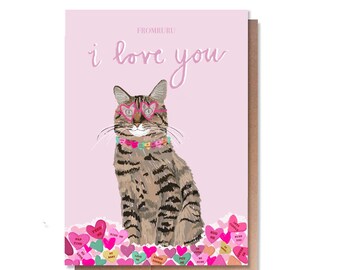 Katzen Valentinstagskarte, Valentinstagskarte, I love you Karte, Karte für Katzenliebhaber, Karte für Katzenliebhaber, Jubiläumskarte